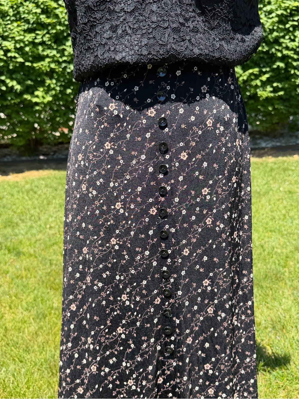 Vintage 90s Whimsigoth Set Talbots Lace Blouse Briggs Floral Maxi Skirt Cottage - Picture 3 of 14